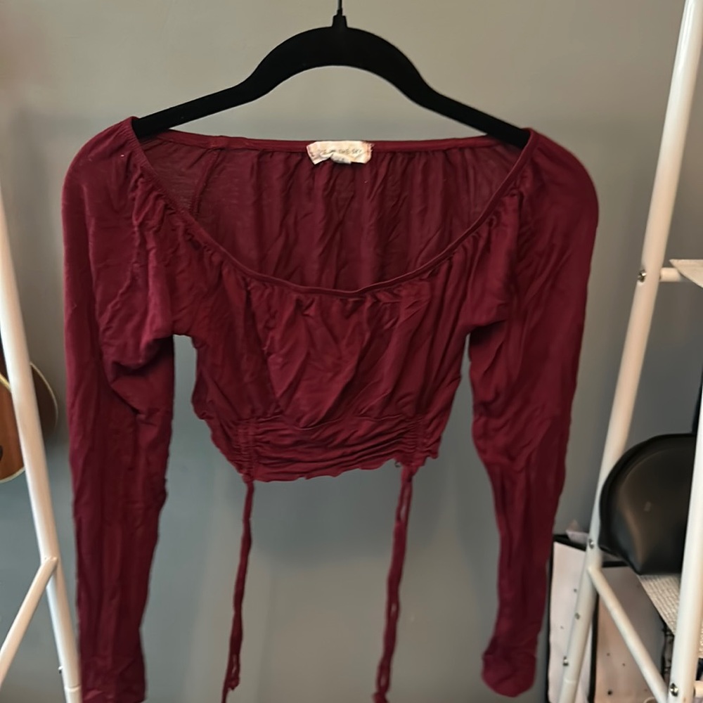long sleeve maroon blouse